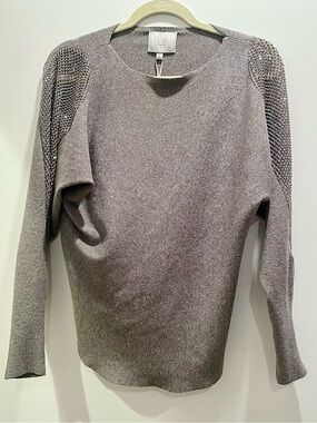 Milano Gray Knit Sweater with Mesh Shoulder Detail